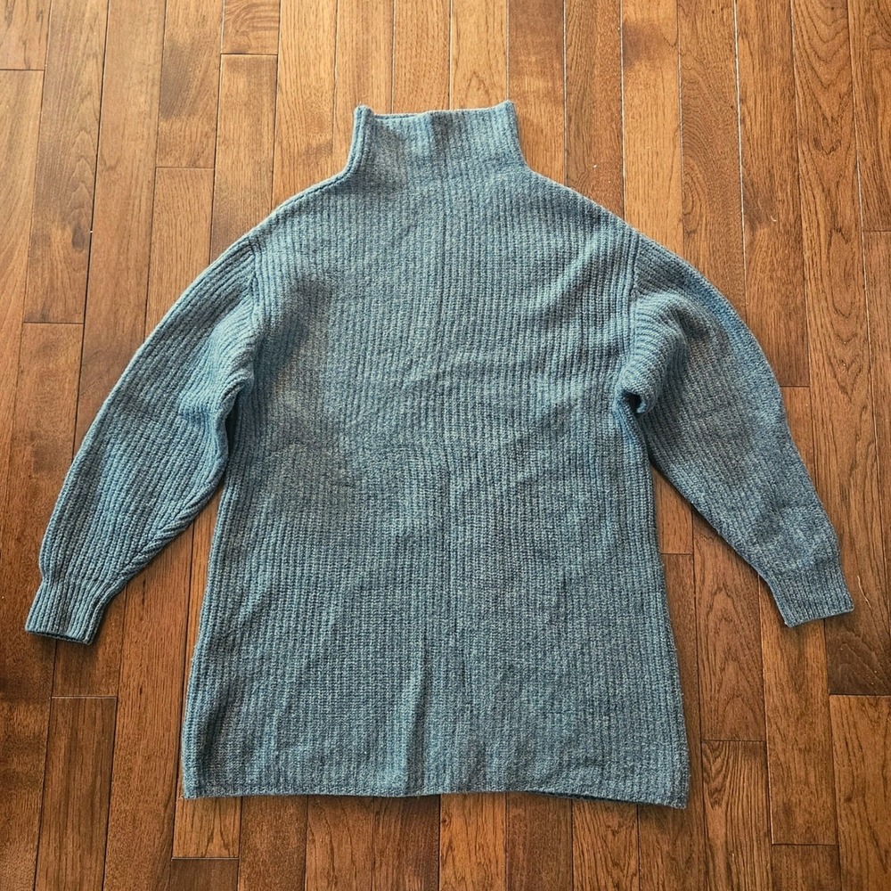 Wilfred Sweater Tunic Dress Size XL Grey Merino Wool Ribbed Knit Mock Neck Hygge